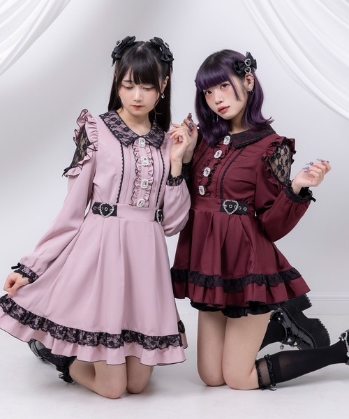 キラキラビジューレース重ねフリルワンピース – レディース