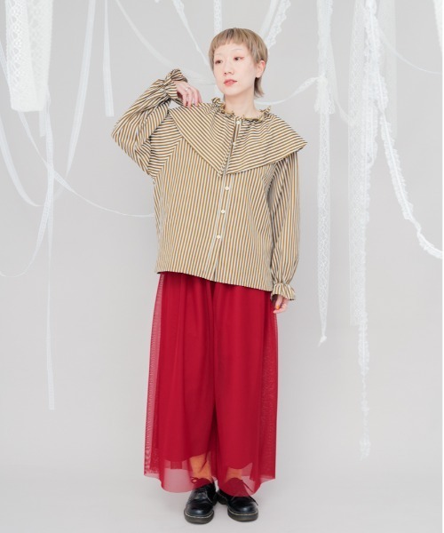 unica ブラウス シャツ ビック三角襟ストライプ柄シャツ