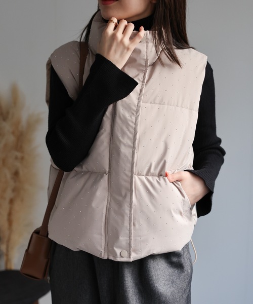 sakishimatokyo ダウンベスト ベスト ビジュー付き スタンドカラー