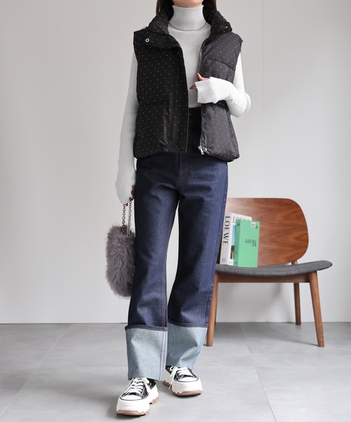 sakishimatokyo ダウンベスト ベスト ビジュー付き スタンドカラー