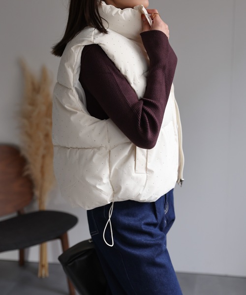 sakishimatokyo ダウンベスト ベスト ビジュー付き スタンドカラー