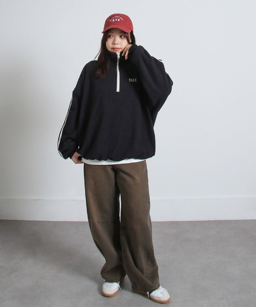 チョコレート　ハーフジップ トレーナー ワンポイント ロゴ刺繍 紺 美品 ZIP FIVE トレーナー スウェット マイクロ フリース ワン