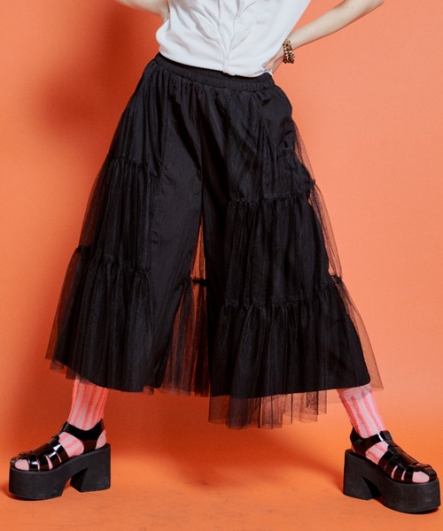 【BIGSALE!!】DOLCE＆GABBANA チュールレース パンツ 黒 Silk chiffon wide-leg pants in Black for Women
