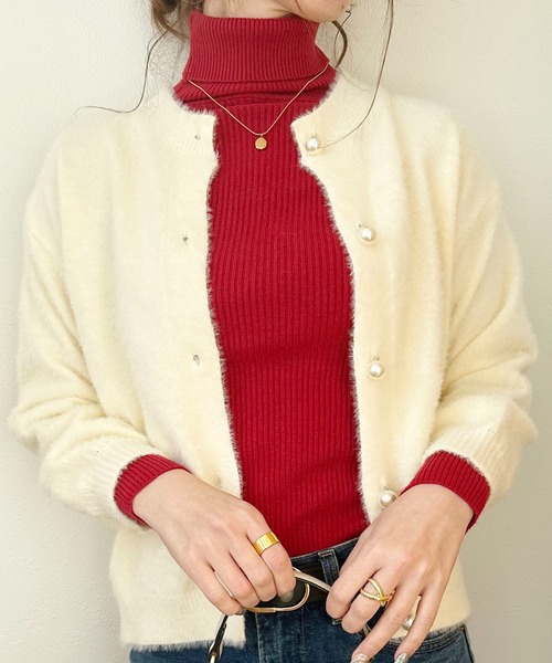 styiro（スタイロ） カーディガン シャギーモヘアライクパールボタン