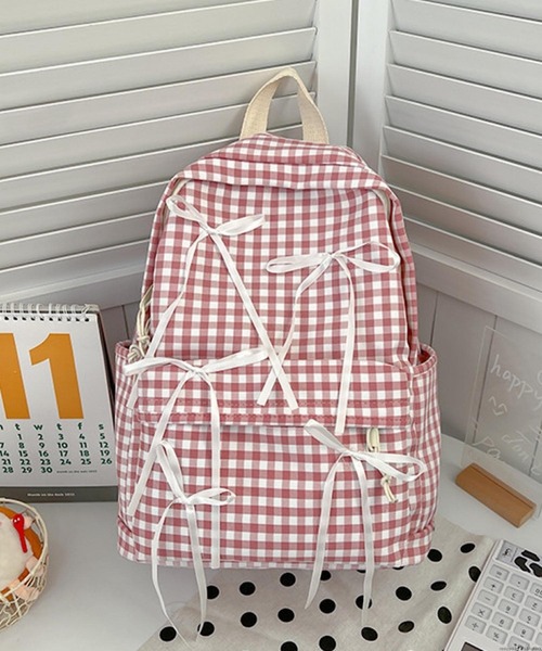 美品 ファミリアチェック リュック リボン付き - メルカリ