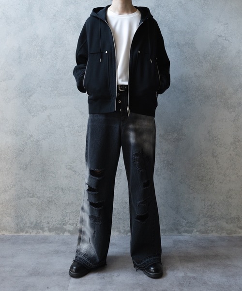 ブラック ダブルジップ　パーカー MULTI GIMMICK DESIGN DOUBLE ZIP PARKA/マルチギミックデザイン