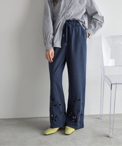 なやよわ。 THE Yon スウェットパンツ ジャージ フラワーアイレットヘム