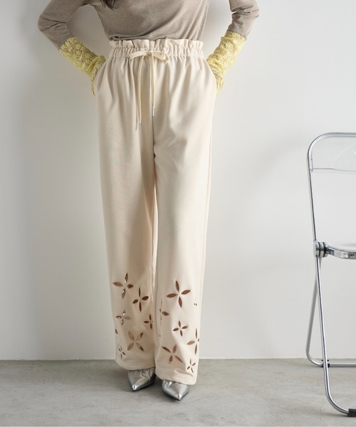 THE Yon スウェットパンツ ジャージ フラワーアイレットヘム
