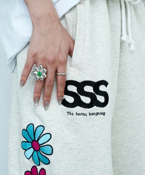 sss satti mouse スウェットパンツ ジャージ フラワーラインパンツ「L 