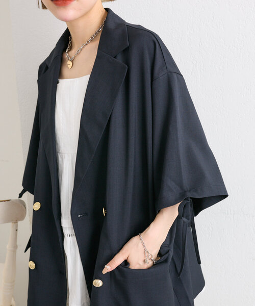 w closet ジャケット テーラードジャケット 半袖袖リボンBIG