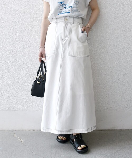 SHIPS any スカート any:「洗濯機可能」オックス ステッチ フレア