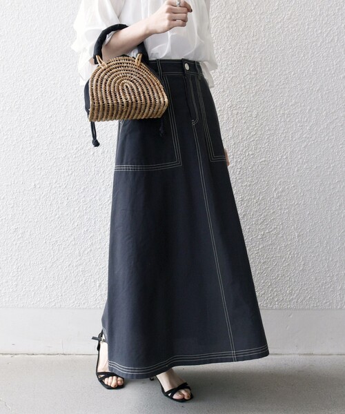 SHIPS any スカート any:「洗濯機可能」オックス ステッチ フレア