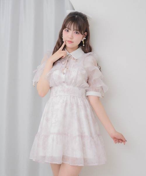 ワンピース 「再販決定/Mサイズ追加」花柄半袖ミニワンピースの画像