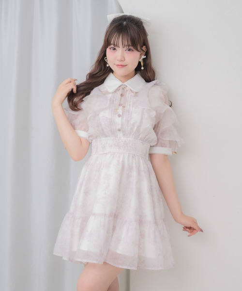 ワンピース 「再販決定/Mサイズ追加」花柄半袖ミニワンピースの画像