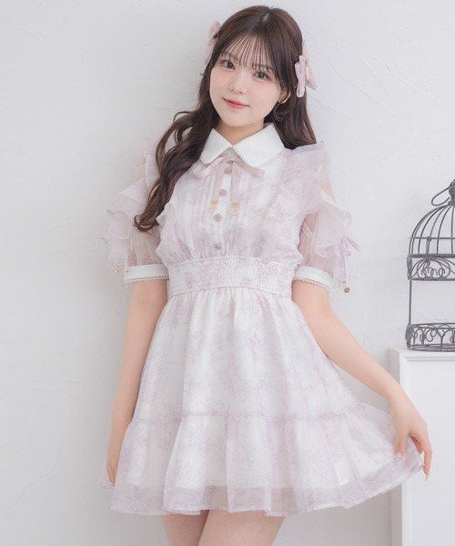 ワンピース 「再販決定/Mサイズ追加」花柄半袖ミニワンピースの画像