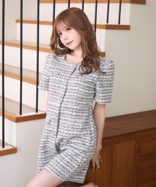 attrangs ジャケット風ツイードワンピース 韓国ファッション 通販 | 可愛い レディース 服ブランド