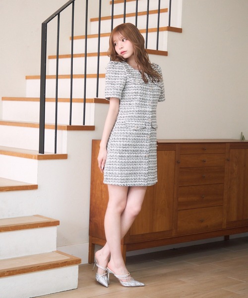 ツイード ワンピース 岡部あゆみさんコラボ ミニワンピース ツイードワンピース