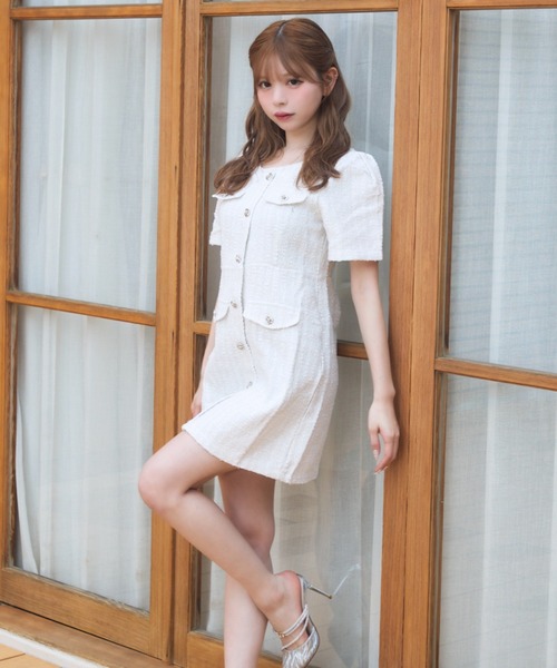 ツイード ワンピース vanityME.Dress ツイードワンピース シンプルドレス ミニドレス