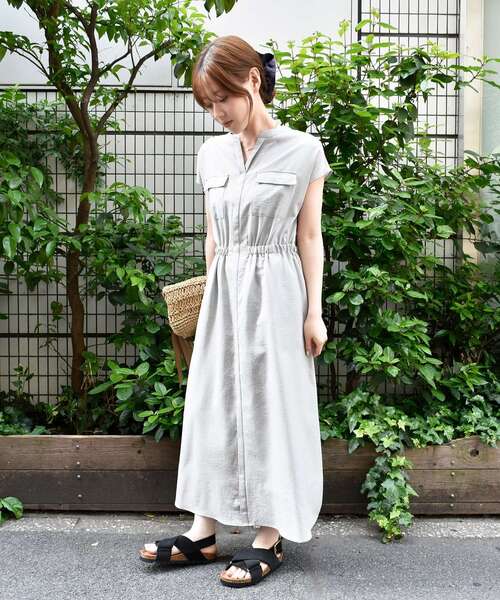 ★wafuベルギーリネン100%ウェストギャザーワンピース/プラムパープル ☆wafuベルギーリネン100%ウェストギャザーワンピース/プラムパープル