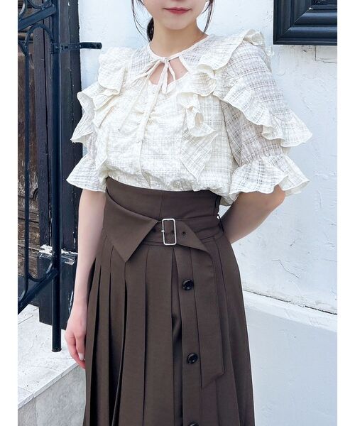 RINDA　ぺプラムグレー dazzlin ブラウス シャツ デコルテオープンペプラムブラウス
