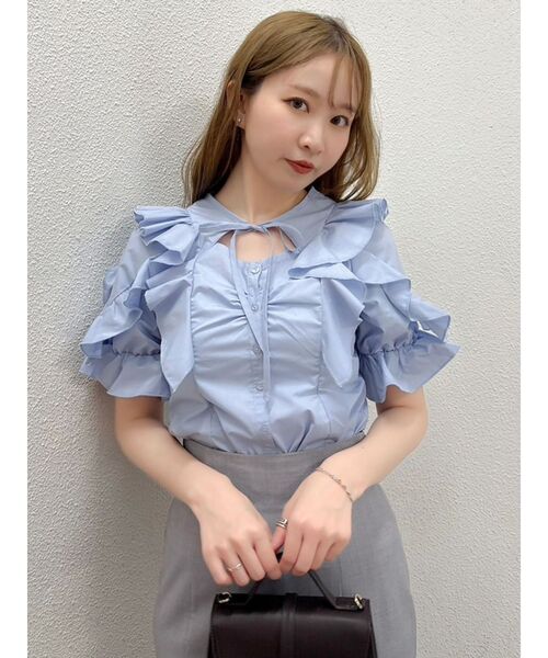 RINDA　ぺプラムグレー dazzlin ブラウス シャツ デコルテオープンペプラムブラウス