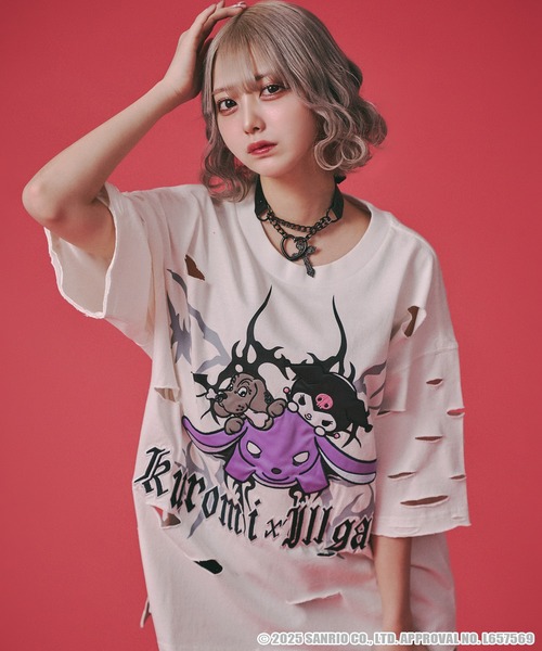 ガルフィー×クロミ ボロボロ半袖パープルTシャツ タグ付き未使用 ガルフィー×クロミ ボロボロ半袖パープルTシャツ タグ付き未使用