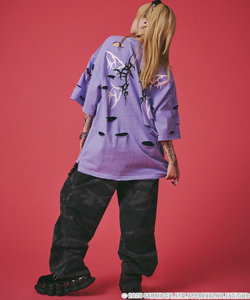 tシャツ 「GALFY×KUROMI」イルガルフィーボロボロ半袖TEE レディース メンズ クロミ×GALFY(ガルフィー) イルガルフィーボロボロ半袖TEE