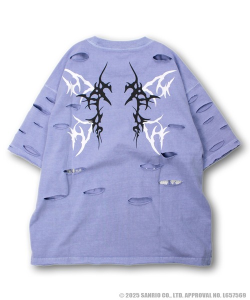 ガルフィー×クロミ ボロボロ半袖パープルTシャツ タグ付き未使用 GALFY tシャツ 「GALFY/ガルフィー」×「KUROMI/クロミ」イル
