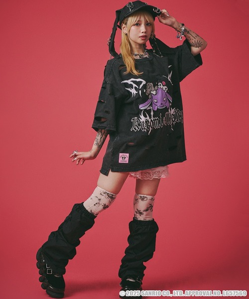 希少タグ付【ガルフィー×クロミ】イルガルフィーボロボロ半袖T　大きめ　2枚セット クロミ×GALFY(ガルフィー) イルガルフィーボロボロ半袖TEE - Ink.Black