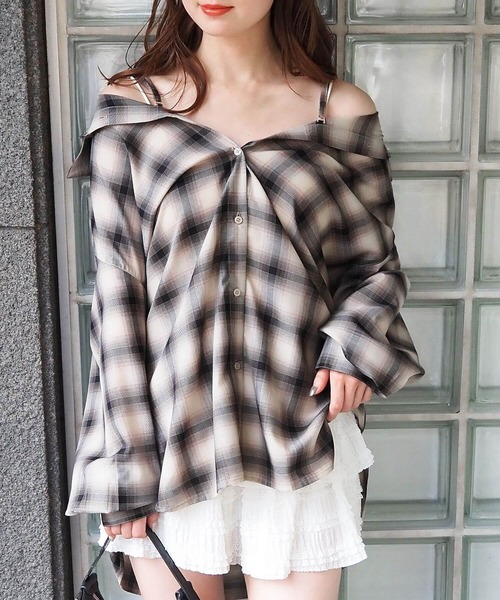 ブラウス シャツ マルチWAYBIGチェックシャツ　590779 レディース セール】マルチWAYBIGチェックシャツ 590779（シャツ/ブラウス