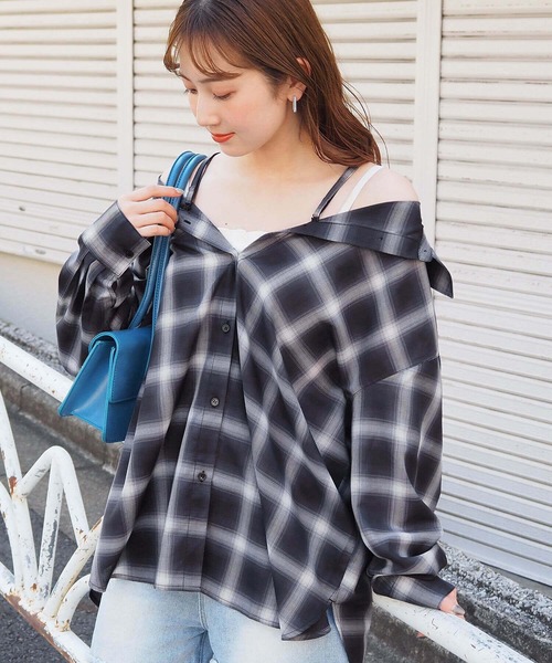 ブラウス シャツ マルチWAYBIGチェックシャツ　590779 レディース tiptop ブラウス シャツ チェックマルチwayBIGシャツ レディース