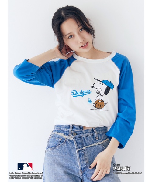 tシャツ 「MLB PEANUTS」ラグランTee レディース