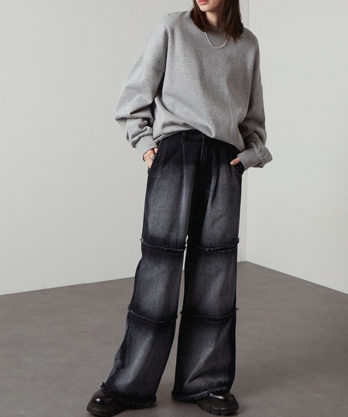 「Alfred Alex」 ダメージ加工デニムパンツ S ブラック メンズ