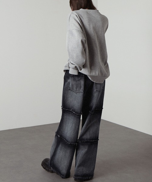 「Alfred Alex」 ダメージ加工デニムパンツ S ブラック メンズ
