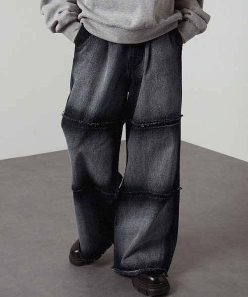 「Alfred Alex」 ダメージ加工デニムパンツ S ブラック メンズ