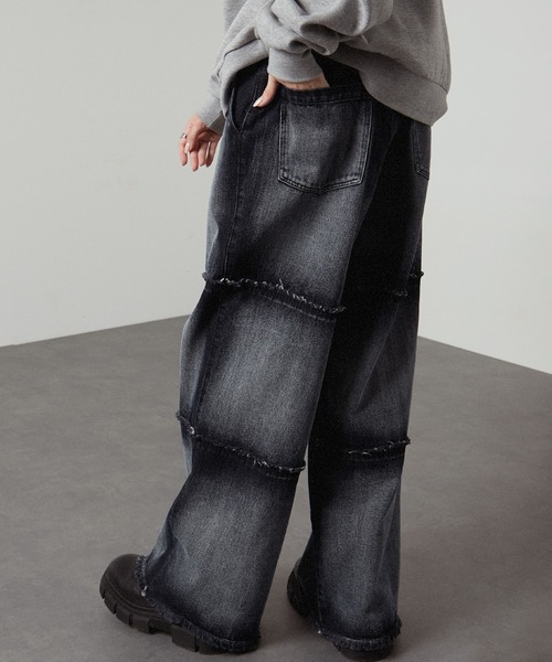 「Alfred Alex」 ダメージ加工デニムパンツ S ブラック メンズ