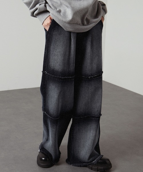 「Alfred Alex」 ダメージ加工デニムパンツ S ブラック メンズ
