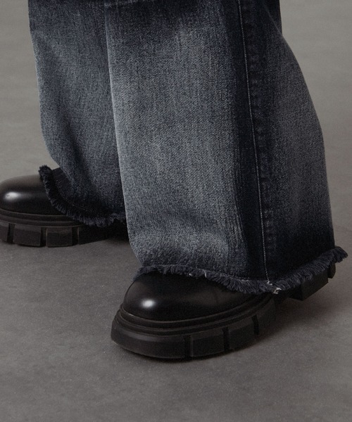 「Alfred Alex」 ダメージ加工デニムパンツ S ブラック メンズ
