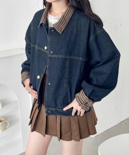 SOLLON. デニムジャケット gジャン チェックカラーデニムジャケット