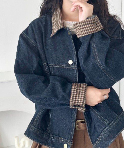 SOLLON.（ソルロン） デニムジャケット gジャン チェックカラーデニム