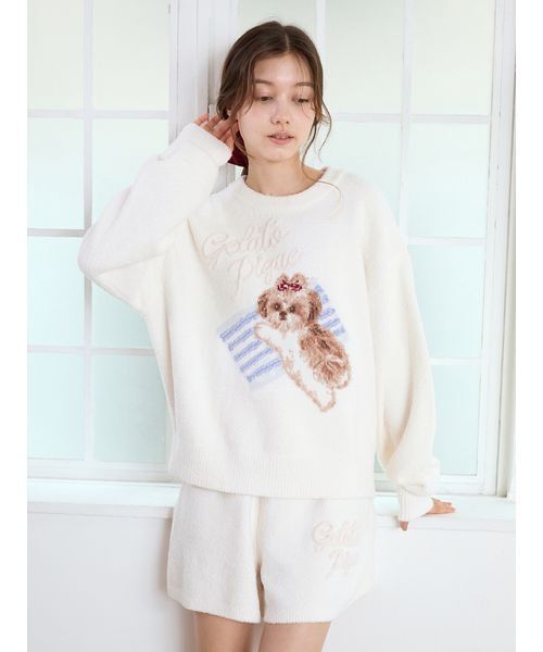 ジェラートピケ ラビットジャガードプルオーバー&ショートパンツセット gelato pique（ジェラートピケ）の「リブロゴジャガードプルオーバー