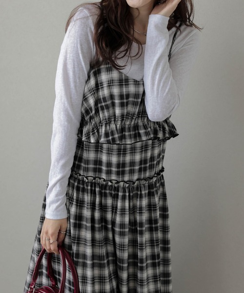 ワンピース フリルギャザーチェック柄ワンピース : ZOZOTOWN Yahoo!店