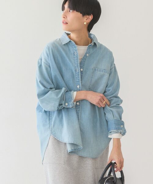 「AMERICAN HOLIC」 長袖シャツ L ライトインディゴブルー レディース_画像2