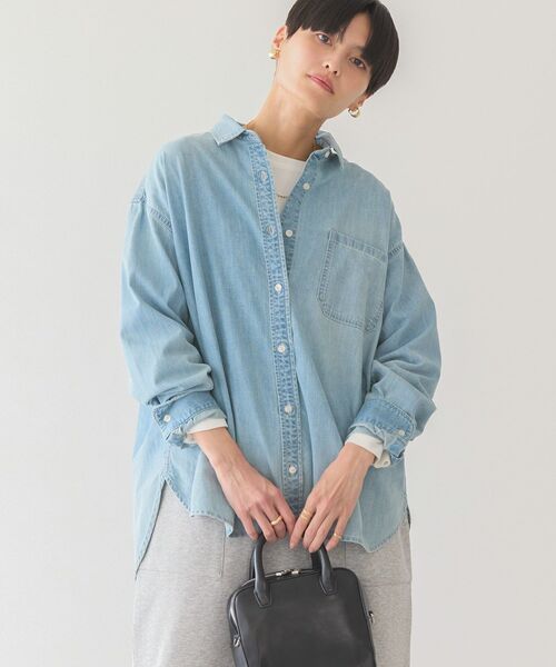 「AMERICAN HOLIC」 長袖シャツ L ライトインディゴブルー レディース_画像5