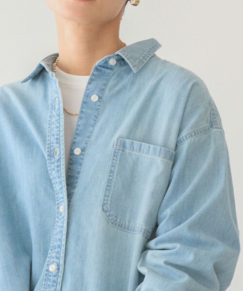 「AMERICAN HOLIC」 長袖シャツ L ライトインディゴブルー レディース_画像6