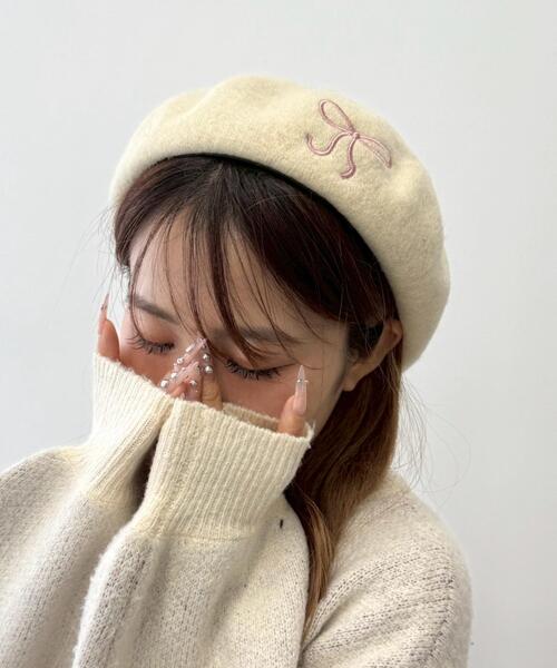 WEGO（ウィゴー） 帽子 ベレー帽 WEGO/リボン刺繍ベレー レディース