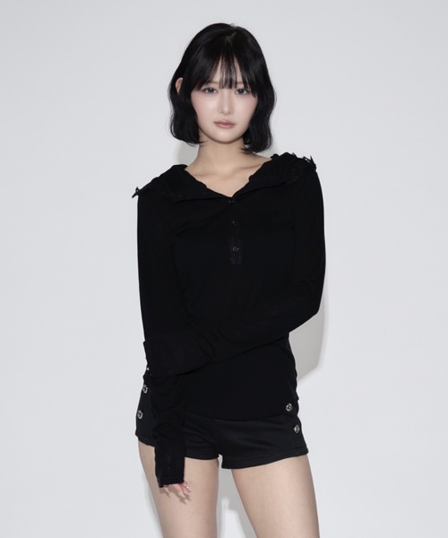 tinkerend（ティンカーエンド） パーカー Lace V-neck Hooded Tops 