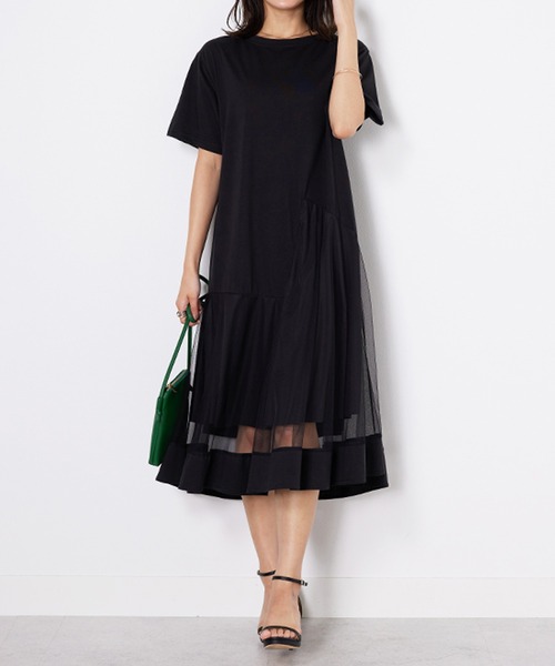 「BELLUNA PLUS」 「lagrilua」半袖ワンピース MEDIUM グレイッシュベージュ レディース_画像4