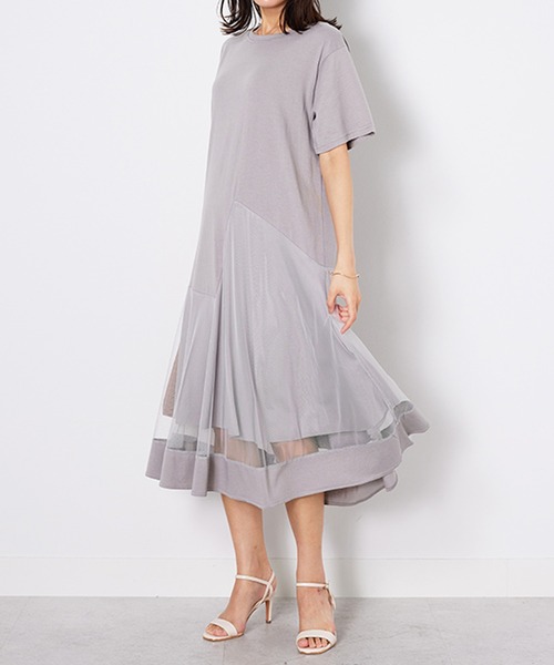 「BELLUNA PLUS」 「lagrilua」半袖ワンピース MEDIUM グレイッシュベージュ レディース_画像9