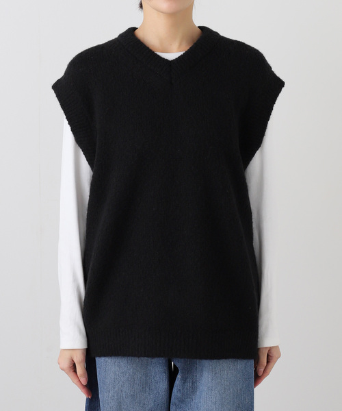 新品【ATON 】コットンニットベスト　ブラック　丸首　エイトン FRAMeWORK（フレームワーク） ニット セーター ATON/エイトン WOOL